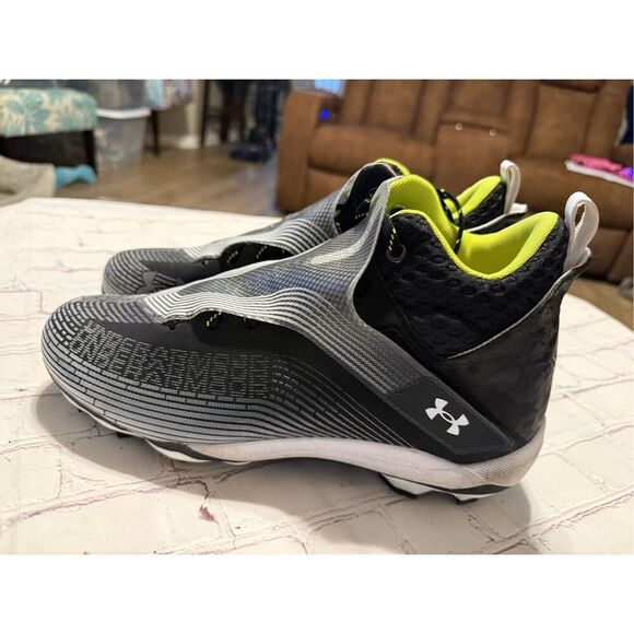 Under Armour Men's Size 13 Highlight Hammer MC Football Cleats Black Neon Yellow - Picture 4 of 14